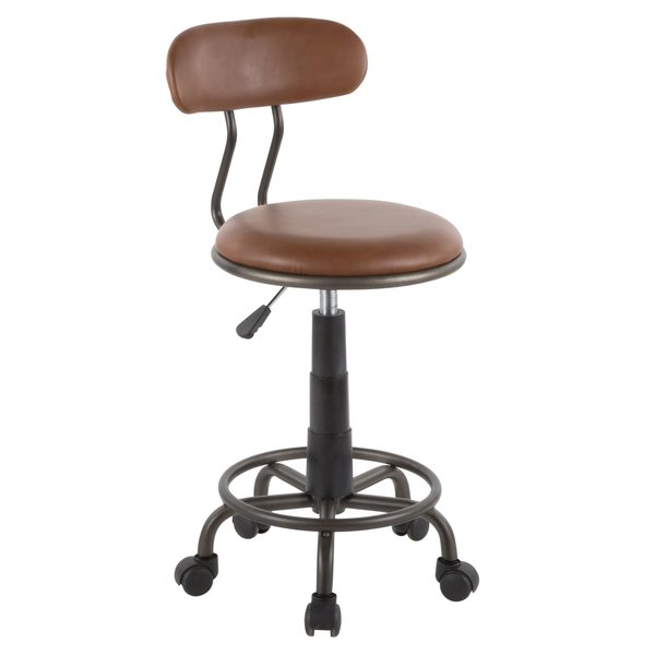 Lumisource Swift Task Chair in Antique Metal and Brown Faux Leather OC-SWFT AN+MBN